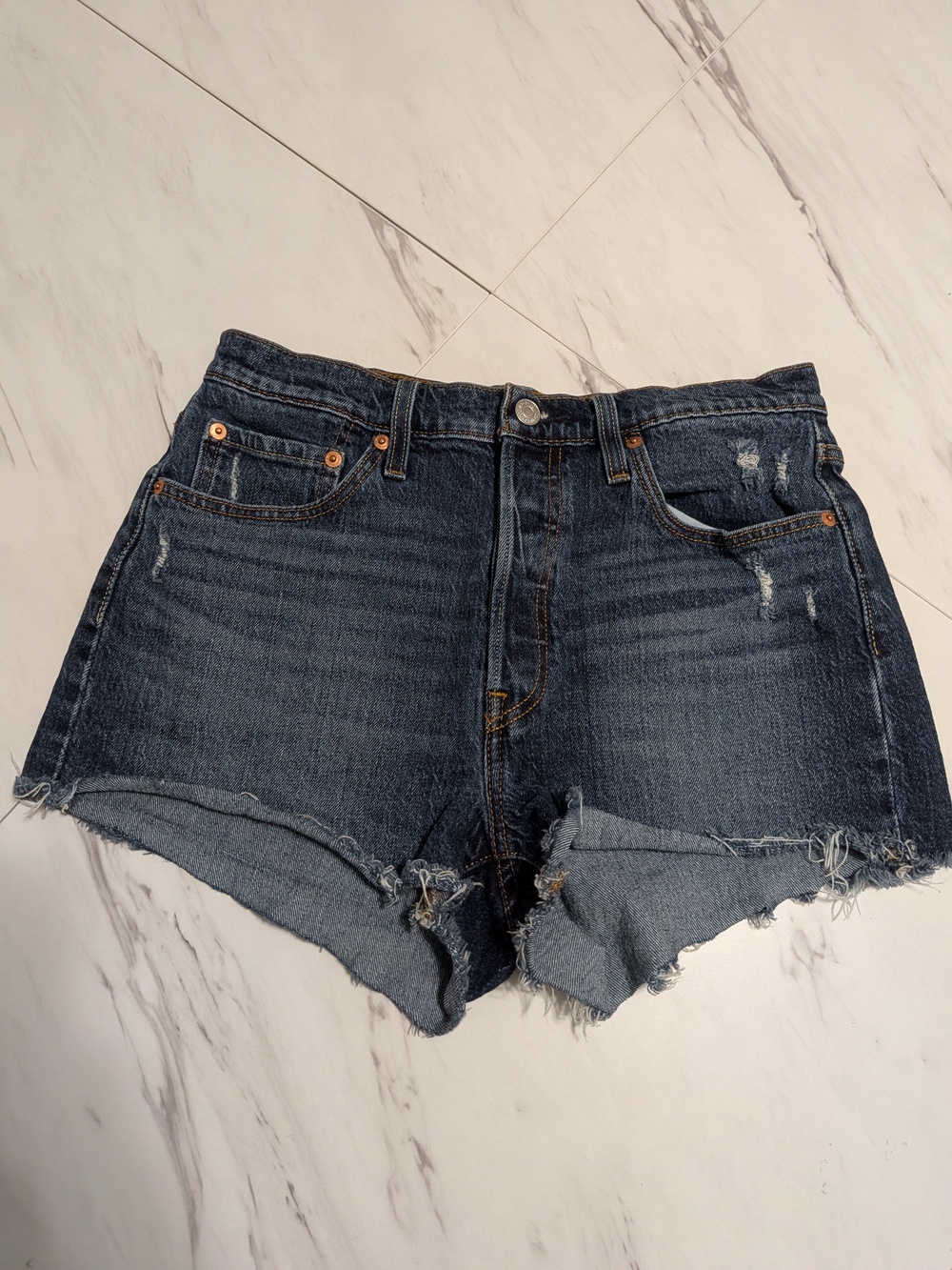Levi's Dark Blue Distressed Cutoff Denim Shorts